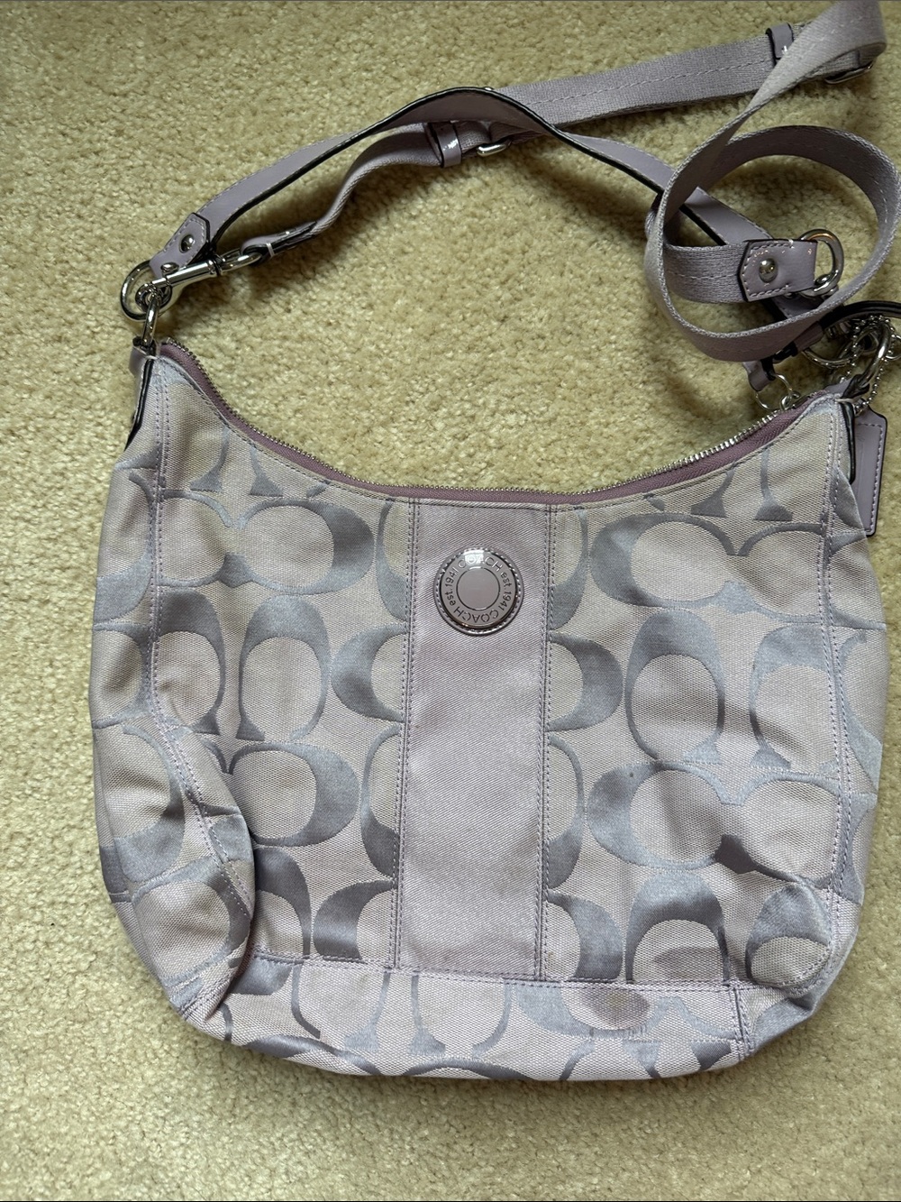 Coach Signature Shoulder Bag in Light Taupe and Gray